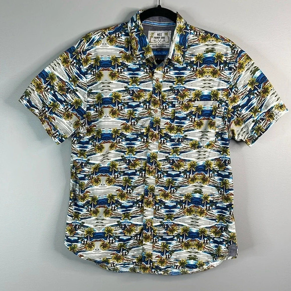 MBX Mens Paradise Shirt Short Sleeve Button Up Blue Green Cotton Hawaiian Size M - Picture 11 of 11